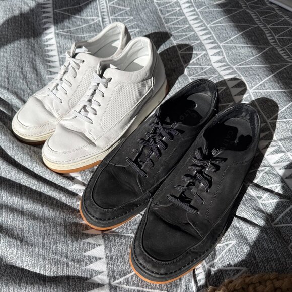 CALTO Sneakers – M11.5 (Fit 12) – White Leather + Black Suede Add 2in Height - Picture 2 of 9